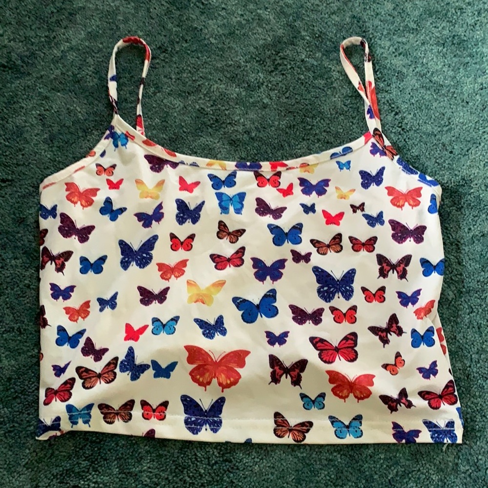 SHEIN,small,white tank top with butterfly’s